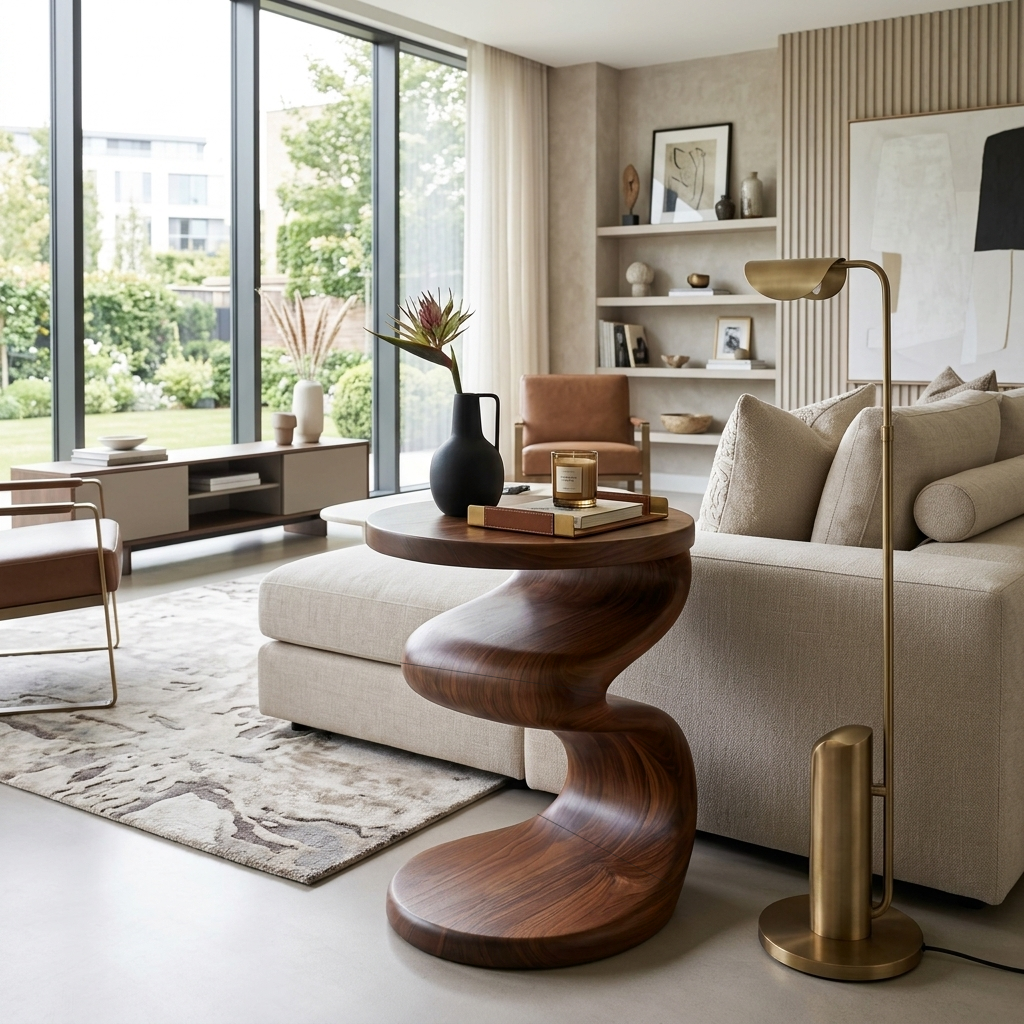 Modern Wave Side Table For Living Room Or Bedroom