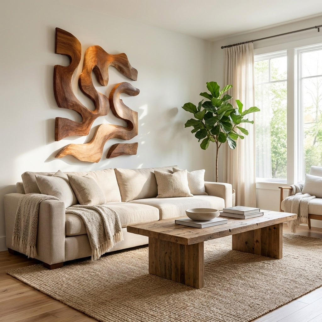 Contemporary Sculptural Wood Wall Art For Modern Living Room