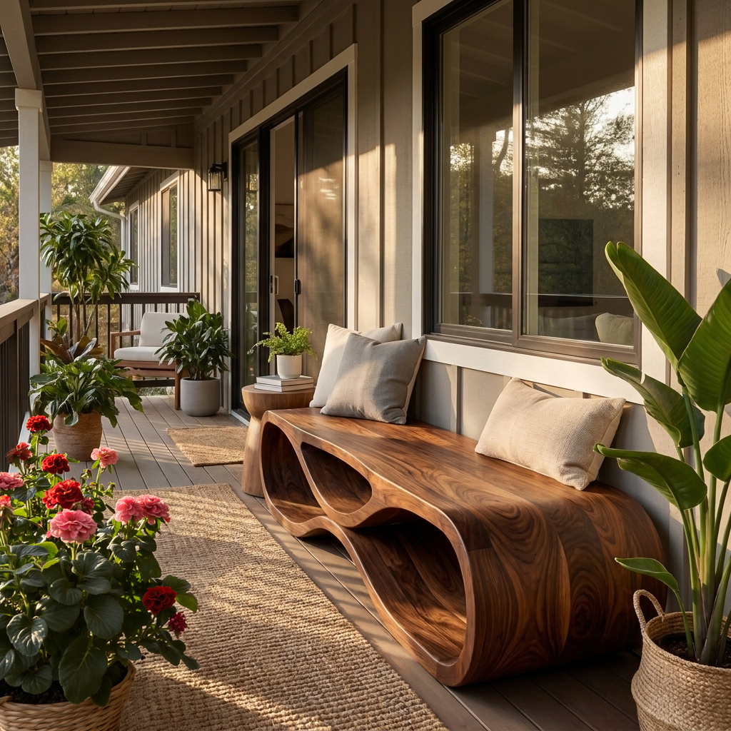 Wooden Bench Organic Sculptural Design For Home