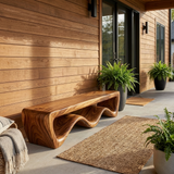 Modern Wooden Bench With Flowing Base For Hallway