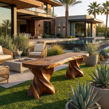 Contemporary Wooden Bench With Twisted Base For Home Living