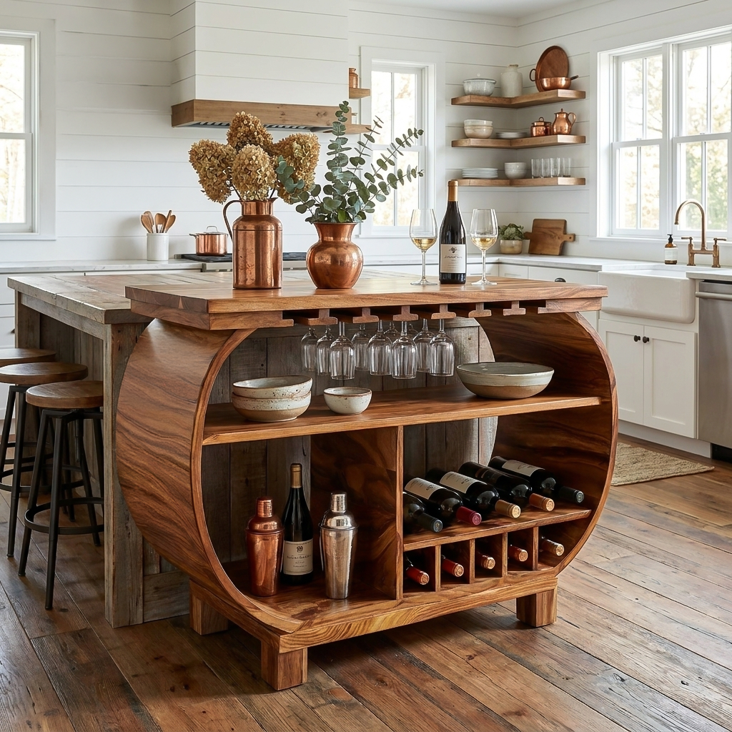 Modern Wooden Bar Cabinet With Glass Holder For Kitchen Island