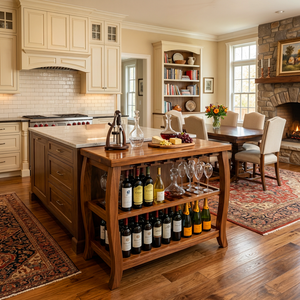 Sculptural Wooden Wine Cabinet With Glass Rack For Island Decor