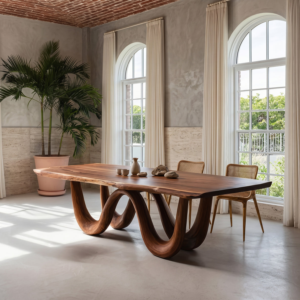 Organic Dining Table With Two Wavy Legs For Dining Room