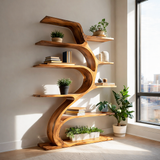 Minimal Natural Wood Bookshelf Branch Design For Interior Space