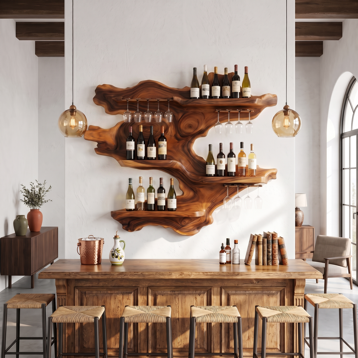 Handcrafted Mid Century Wine Bottle Holder For Living Room