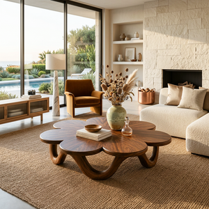 Floral Coffee Table With Sculptural Base For Modern Interior