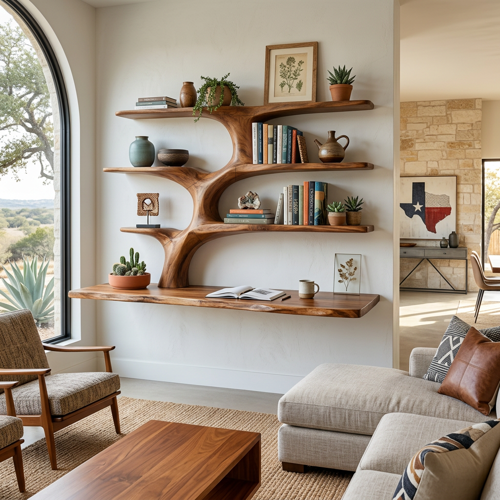 Wooden Wall Mounted Desk With Multi Shelves For Study Room