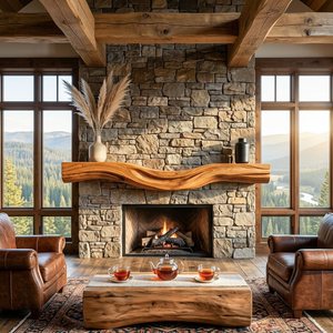 Rustic Fireplace Mantel With Live Edge Design For Cozy Home
