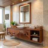 Contemporary Floating Bathroom Vanity With Raised Wave Pattern For Bathroom