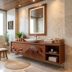 Contemporary Floating Bathroom Vanity With Raised Wave Pattern For Bathroom