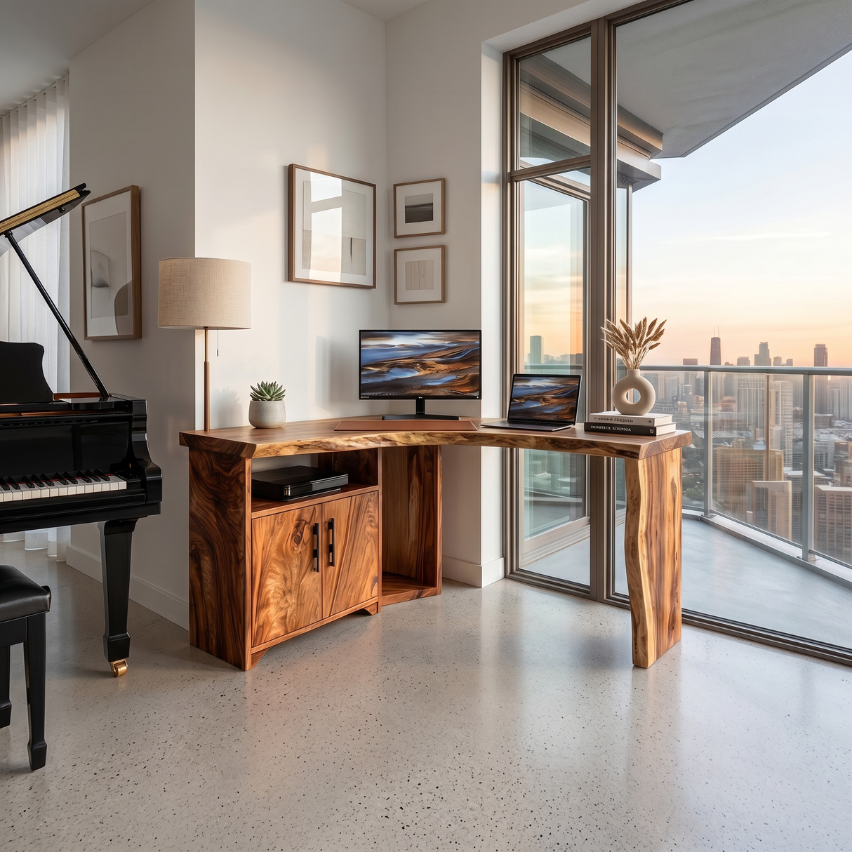 Modern Corner Desk With Cabinet Storage For Creative Home Office