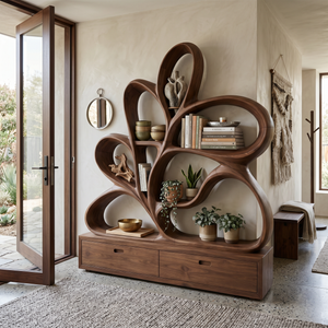Organic Curved Bookcase For Modern Living Room