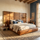 Minimal Grid Wood Headboard For Dark Contemporary Bedroom
