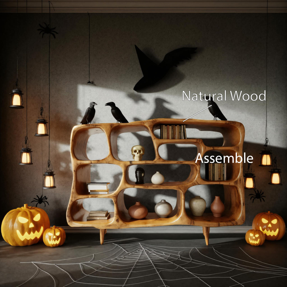 Rustic Halloween Artistic Wood Bookcase For Living Room Or Office