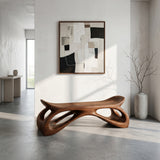 Minimalist Wooden Bench Sculpture Hollow Design For Hallway