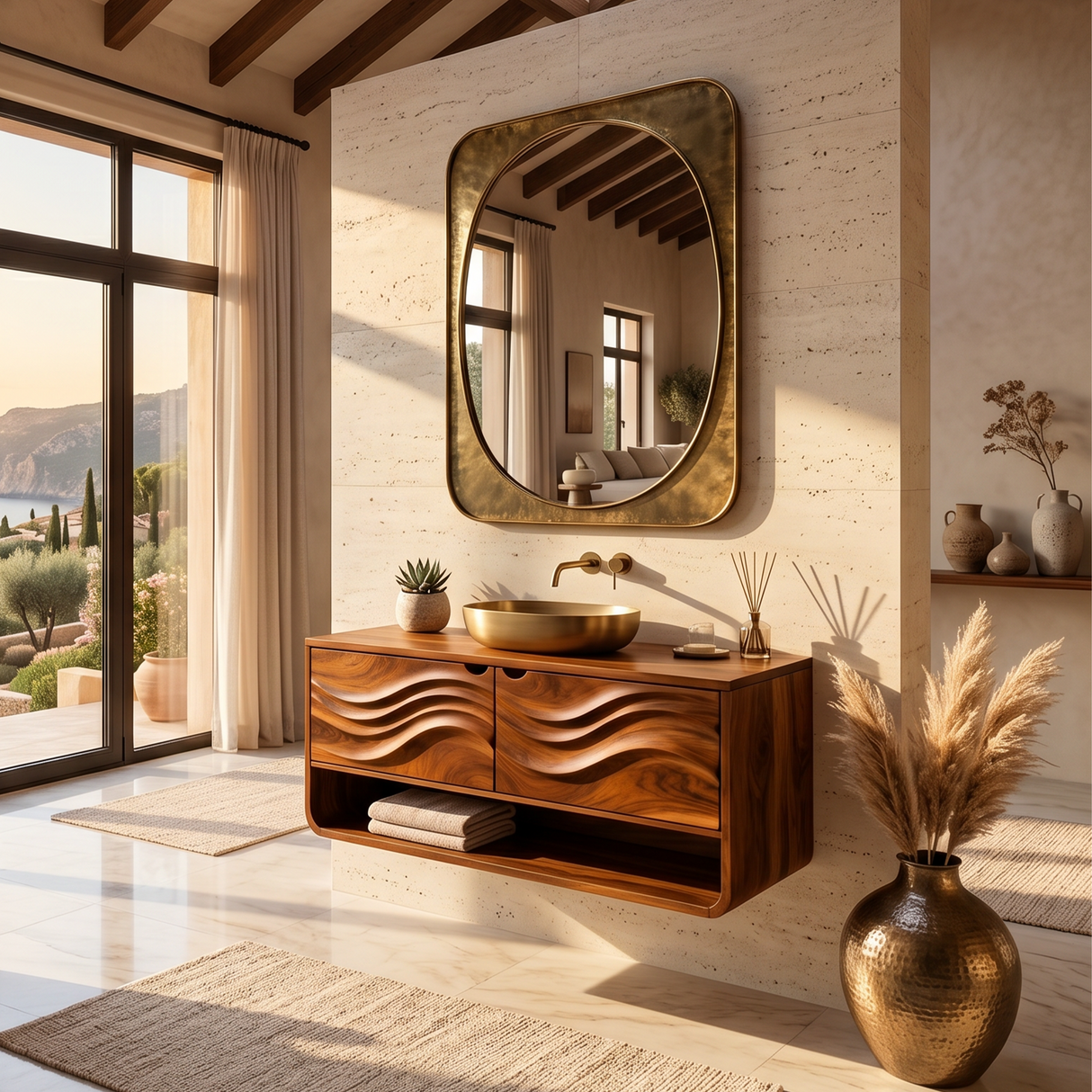 Scandinavian Floating Vanity With Cabinet For Apartment