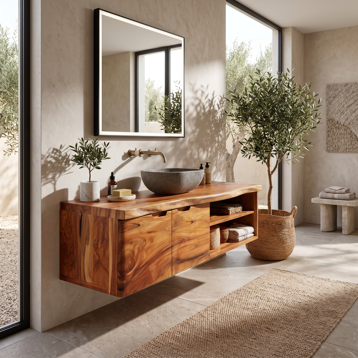 Coastal Floating Washstand Relaxing Guest Bathroom