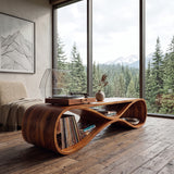 Contemporary Wooden Record Cabinet Curved Design For Living Room