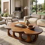 Wooden Coffee Table With Unique Base For Luxury Living Room