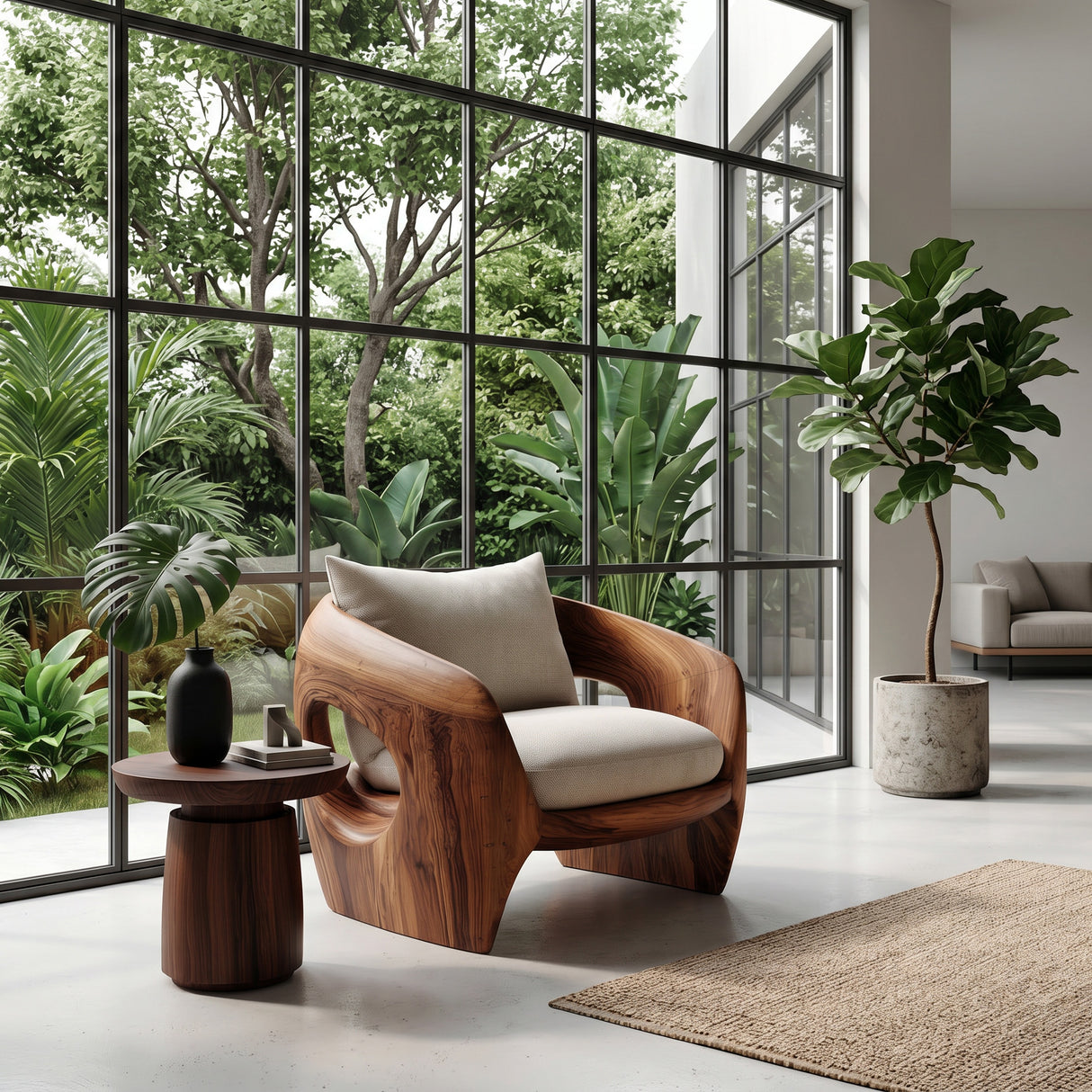 Luxury Sculptural Wooden Armchair For Reading Nook