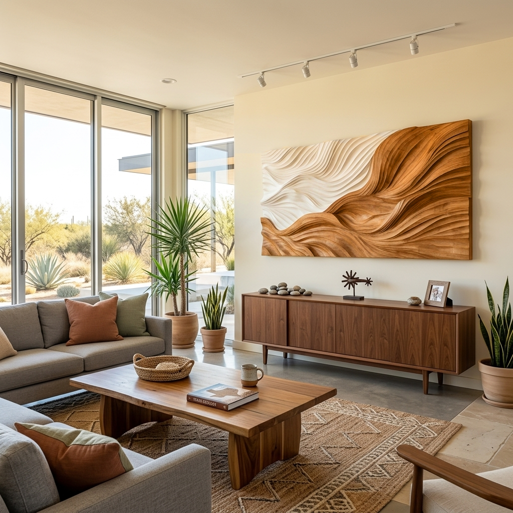 Modern Wooden Wall Art With Carved Wave For Home Decor