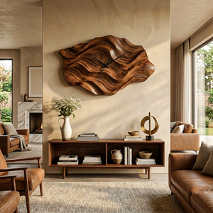Artistic Wooden Wall Clock Wavy Design For Living Interior