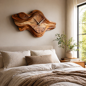 Organic Wooden Wall Clock Wave Design For Bedroom Wall Decor