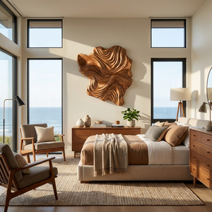 Organic Wood Wall Art Wave Design For Luxury Living Room