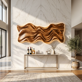 Modern Wood Wall Art With Wave Sculpture For Living Room