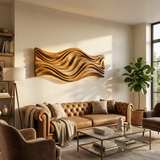 Artistic Wood Wall Art With Carved Wavy For Family Room