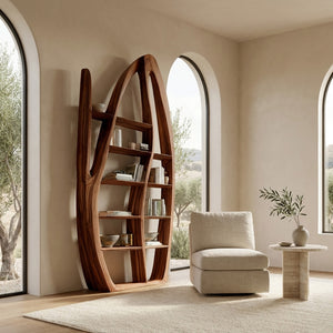 Organic Style Sculptural Wooden Bookshelf For Living Room