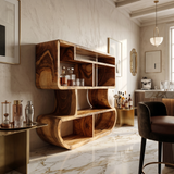 Modern Curved Wooden Bookcase With Integrated Open Storage