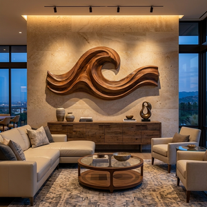 Wave Inspired Wood Wall Art For Luxury Living Room Space
