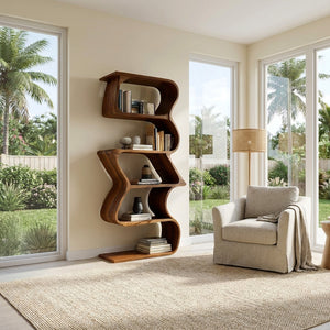 Modern Sculptural Wooden Bookshelf For Home Display