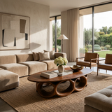Modern Oval Coffee Table With Sculptural Hollow Base For Living