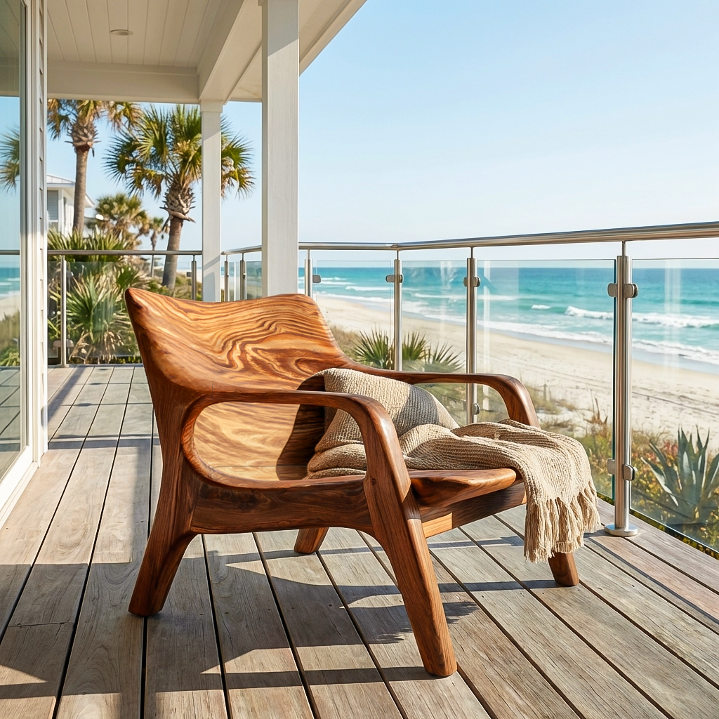 Modern Natural Wood Chair Curved Arm Design For Home