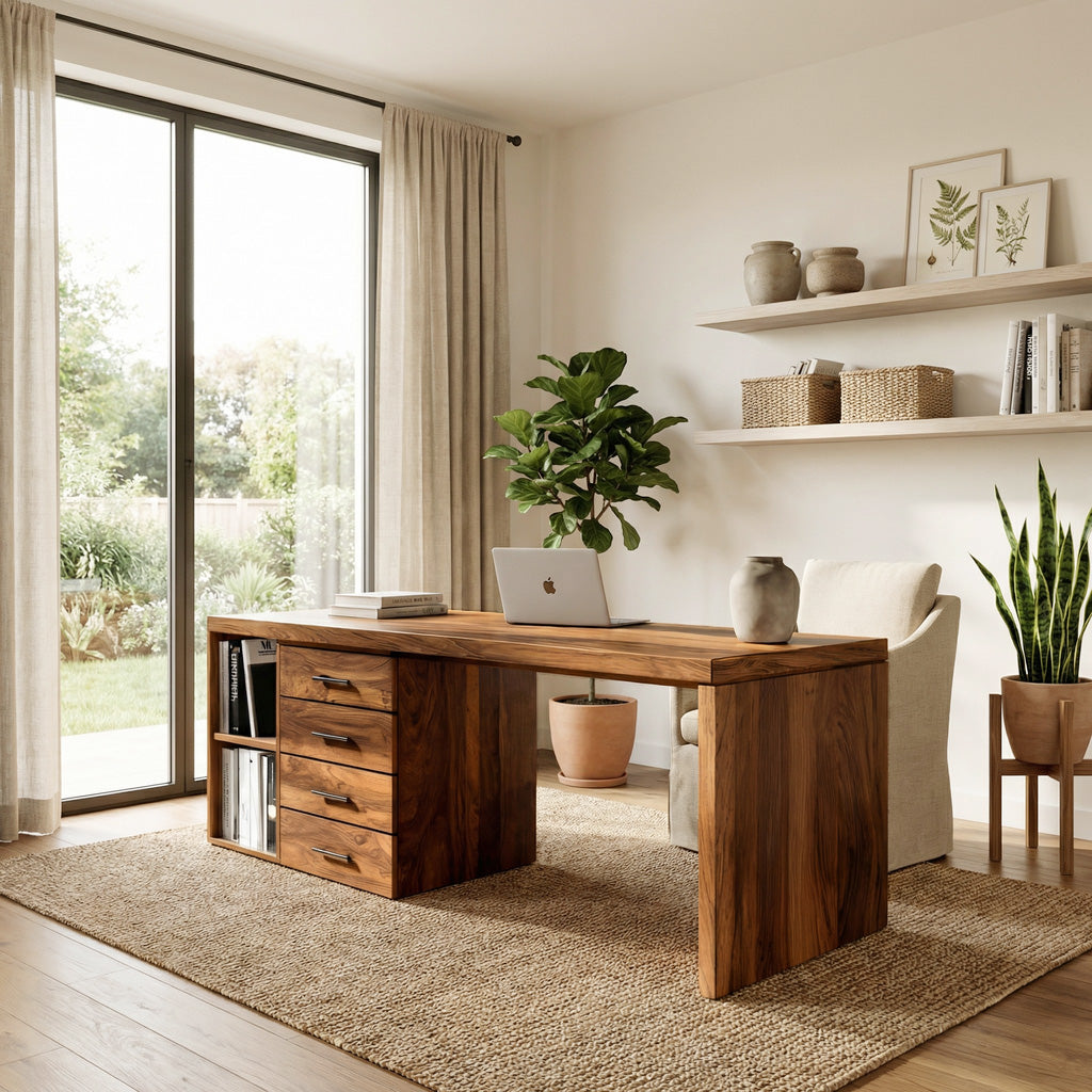 Quiet Luxury Wooden Desk With Storage For Home Office