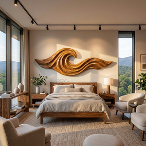 Wooden Ocean Wave Wall Art For Cozy Living Room Decor