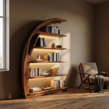 Minimal Curved Wooden Bookshelf For Living Room Display