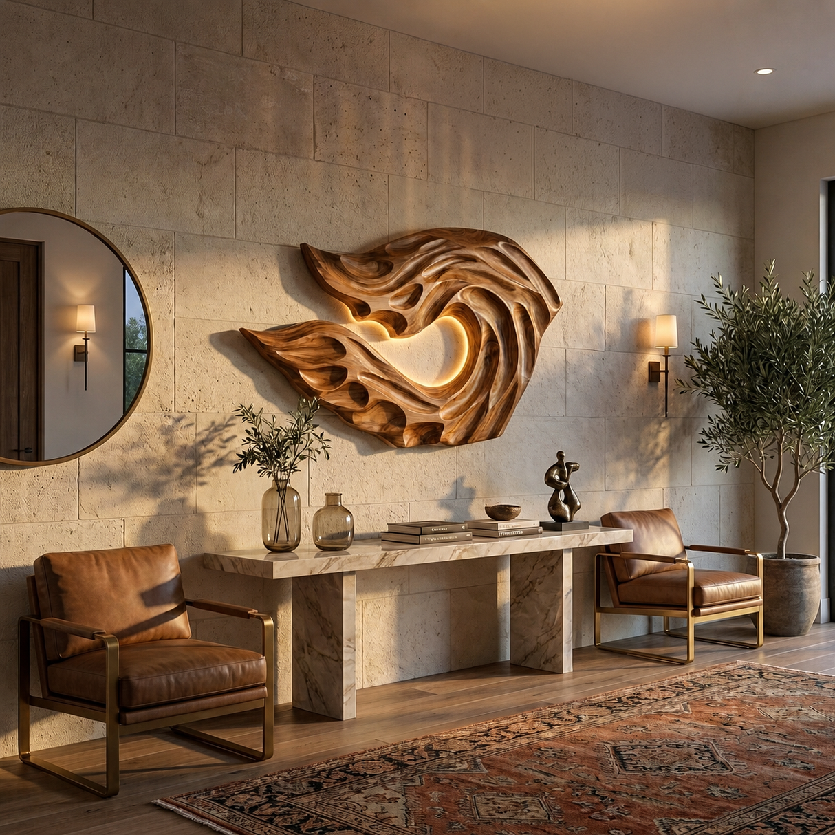 Organic Ocean Wave Wooden Wall Art For Contemporary Bedroom Wall
