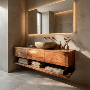 Mid Century Wooden Floating Bathroom Vanity For Bathroom