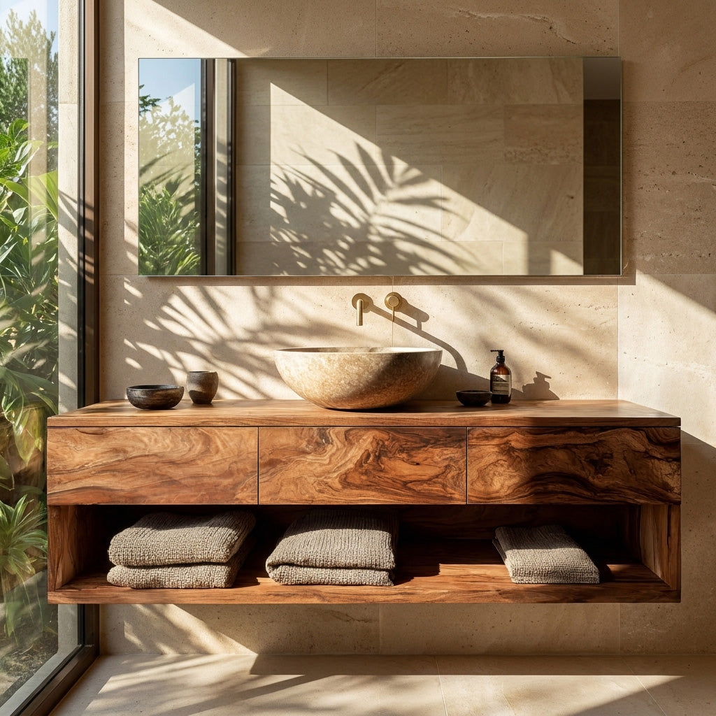 Contemporary Wooden Floating Bathroom Vanity With 3 Drawers For Bathroom