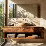 Contemporary Wooden Floating Bathroom Vanity With 3 Drawers For Bathroom