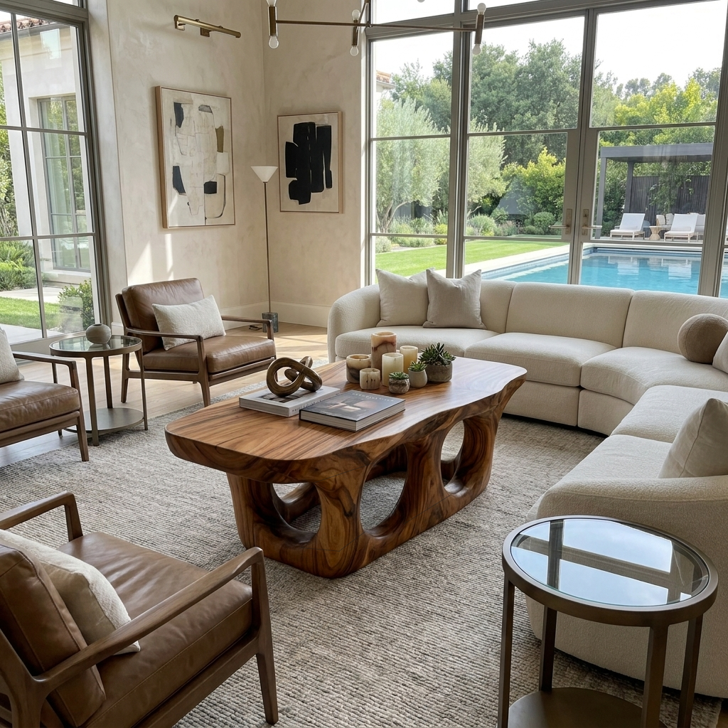 Organic Coffee Table With Sculptural Open Arch Base For Living