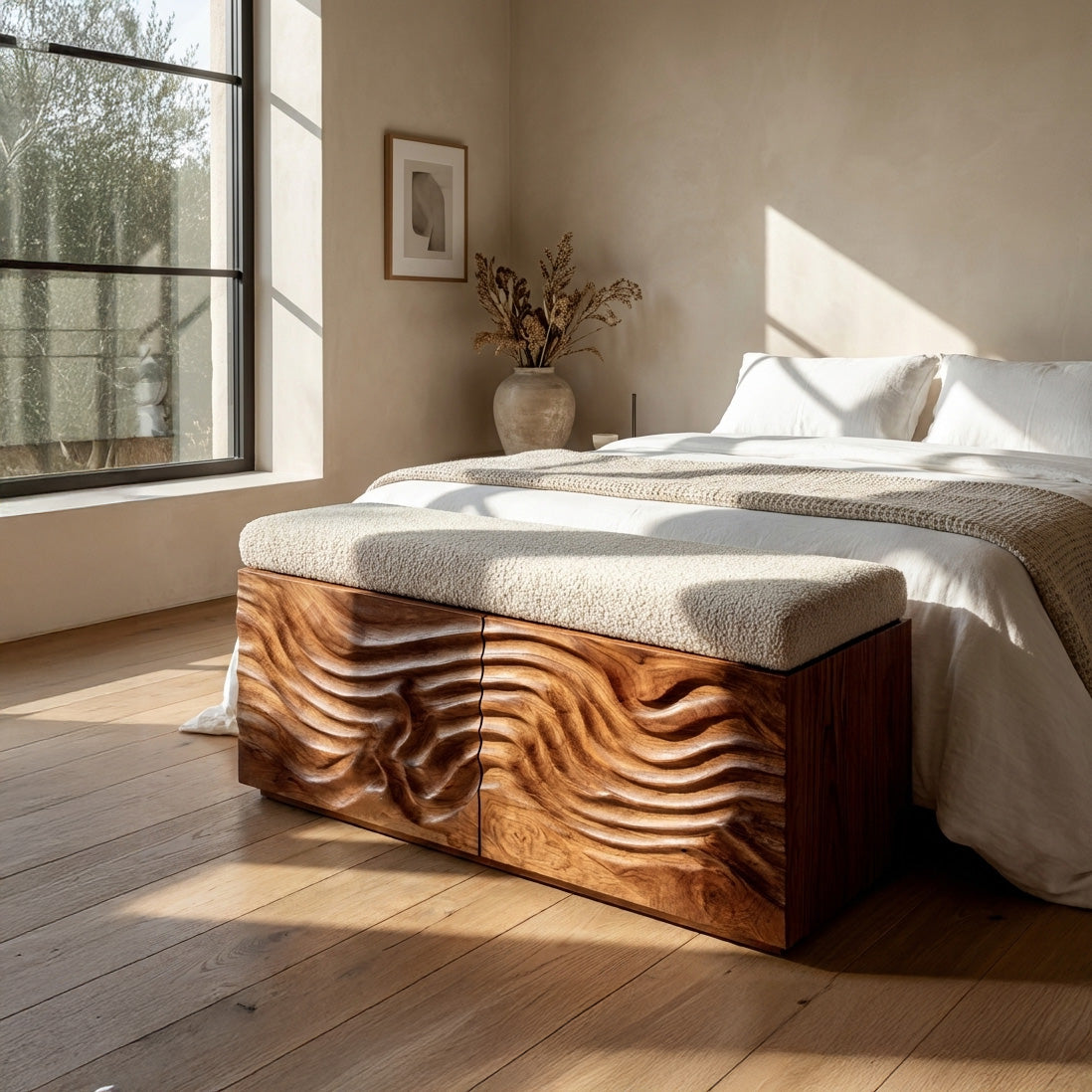 Elegant Wooden Hidden Storage Bench For Bedroom Interior