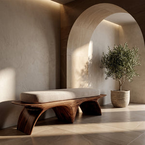 Modern Organic Wooden Sculptural Bench For Living Room
