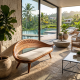 Modern Woven Leaf Shape Bench For Garden Interior Space