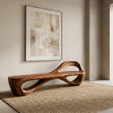 Handcrafted Sculptural Wooden Bench For Living Room Space