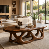 Luxury Oval Coffee Table With Interlocking Sculptural Base For Living